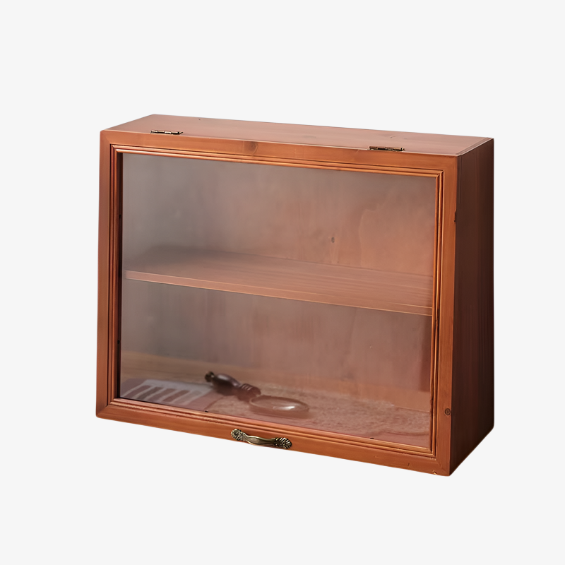 Cosmetics and Water Cups Organized in Display Cabinet