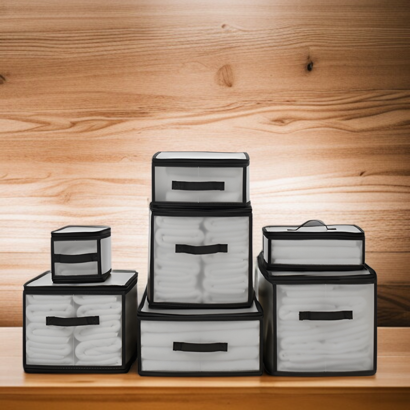 PP 플라스틱 투명 수납함 쌓기 가능 모습