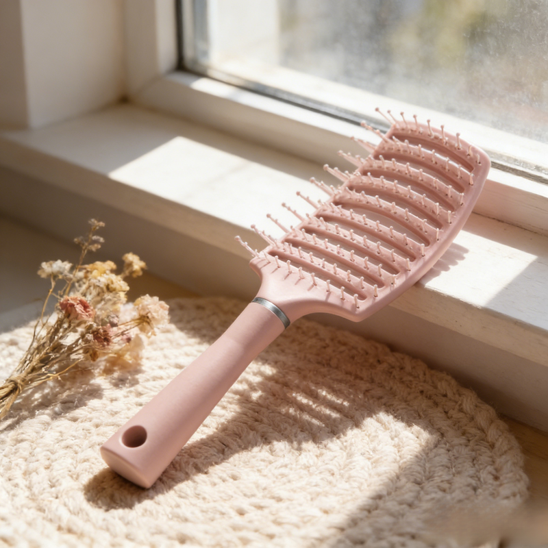 مشط تدليك نسائي بنقشة زهر الكرز، مشط شعر مجعد ناعم للأطفال، مشط كبير منحني للاستخدام المنزلي