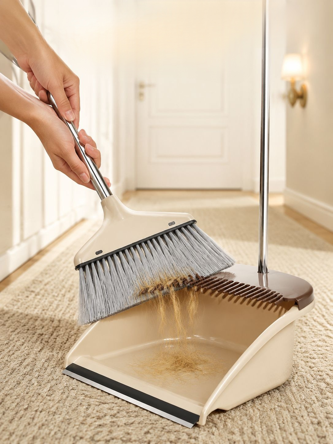 Household Broom and Dustpan Set, Anti-Hair Tangling Magic Broom with Large Squeegee