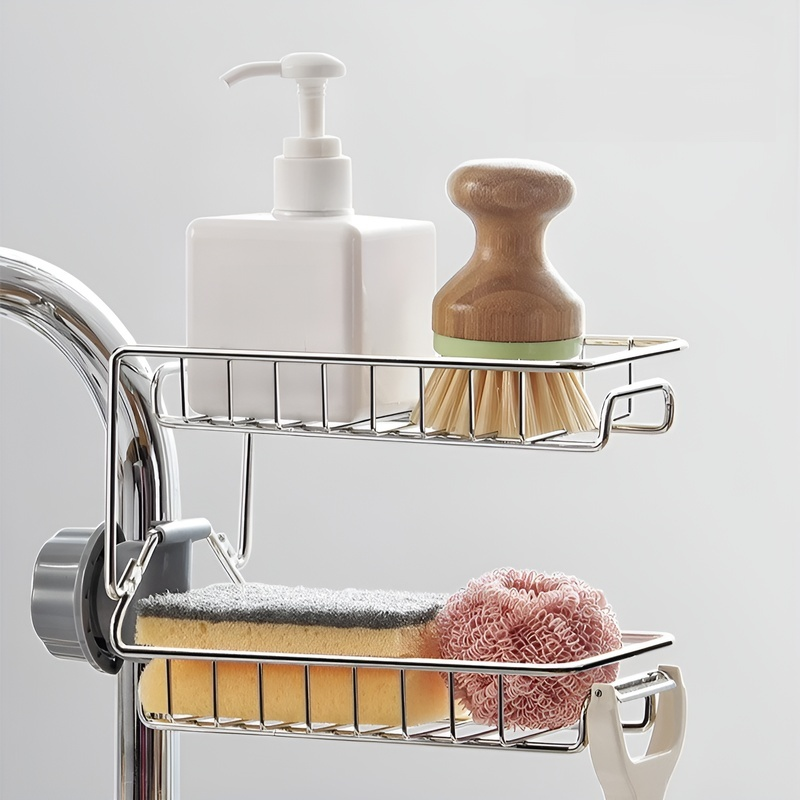 Organizador de fregadero de cocina, estante de drenaje de acero inoxidable para grifo