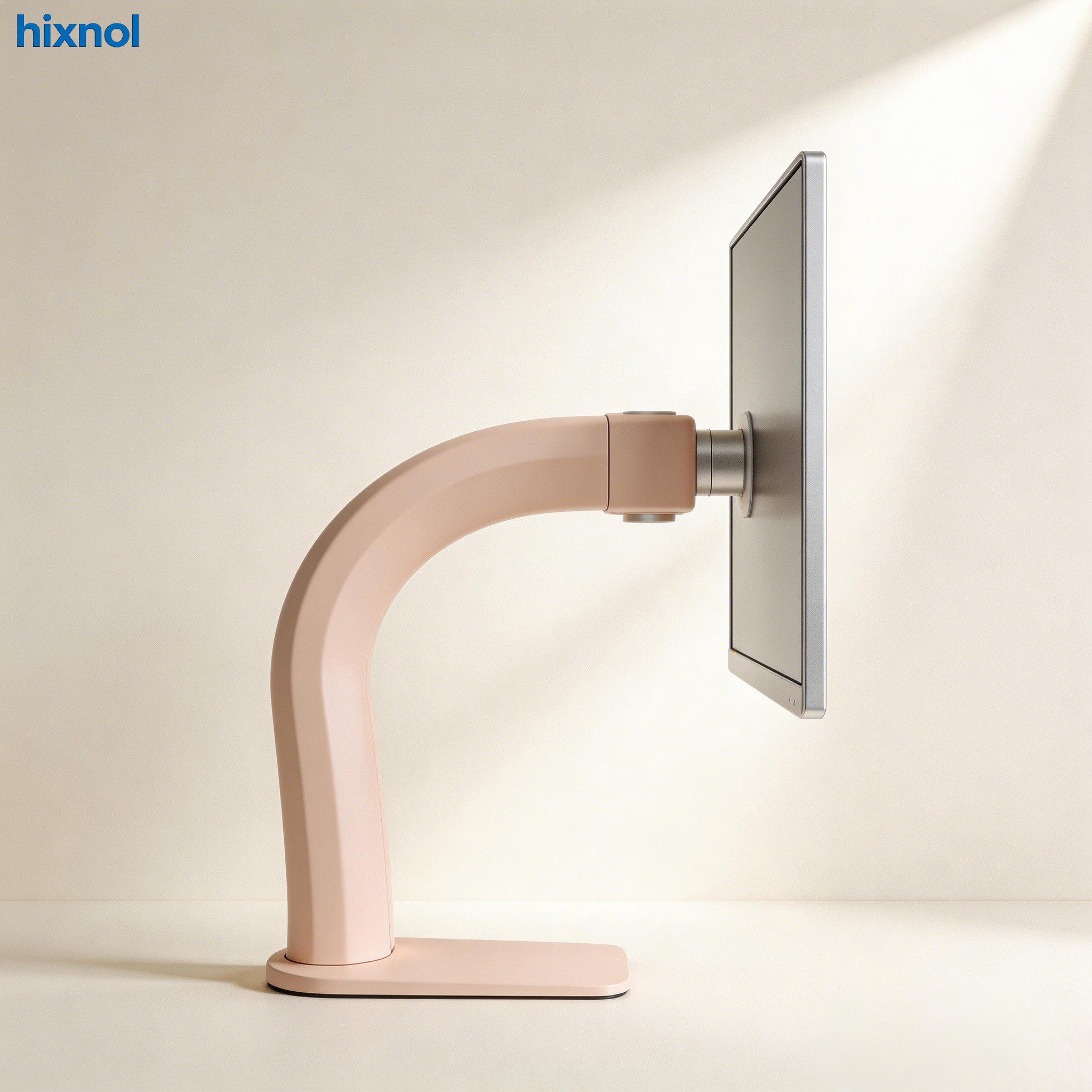 Sleek black monitor stand on modern office desk