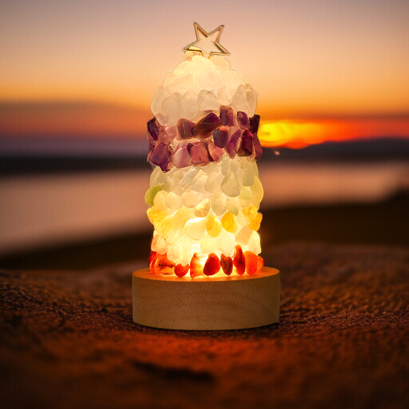 天然7色クリスタル砂利クリスマスツリーナイトライトベッドサイドランプクリスタルランプデスクトップ装飾屋内クリスマスオーナメントカラフルな宝石USBベッドルームベッドサイドランプ日本語説明書付きバレンタ