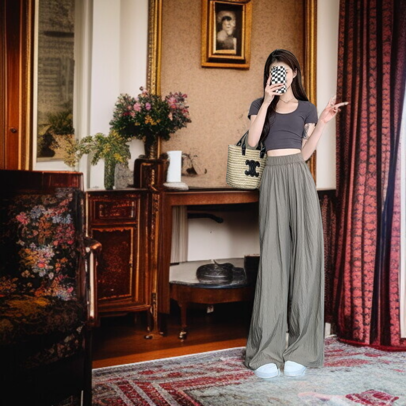 여자 여름 슬림 와이드 팬츠 야마모토 슬랙스 팬츠 살결 드롭 와이드 팬츠 나른 와이드 여름 여성 바지