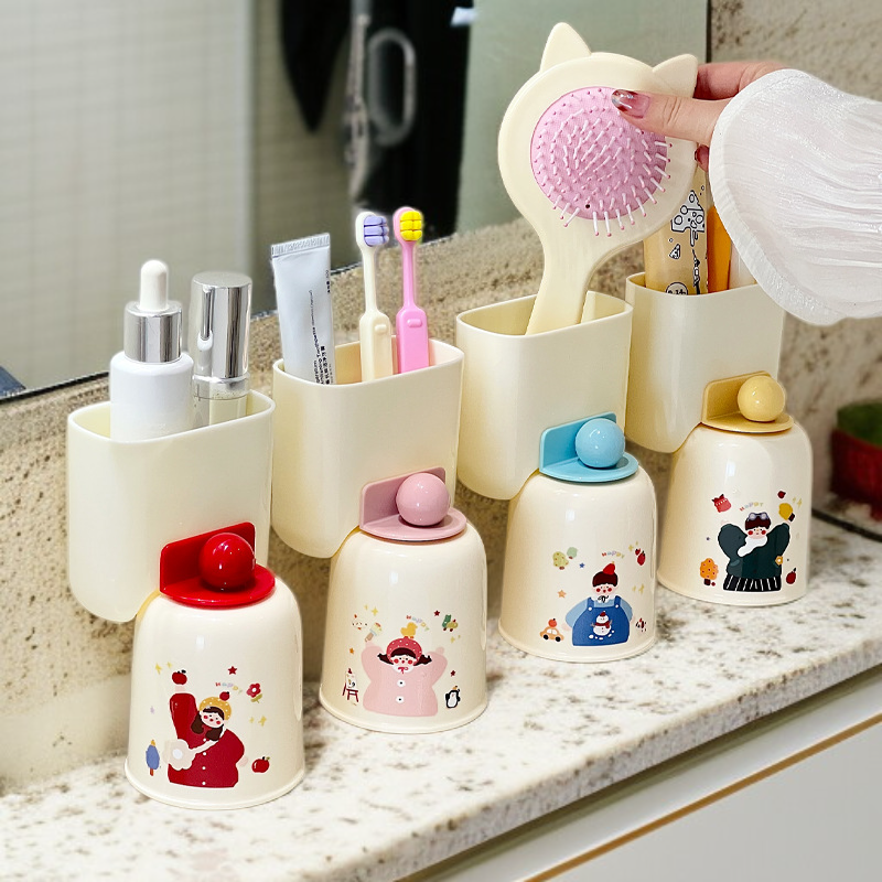 Estante magnético para cepillos de dientes con vaso y ganchos