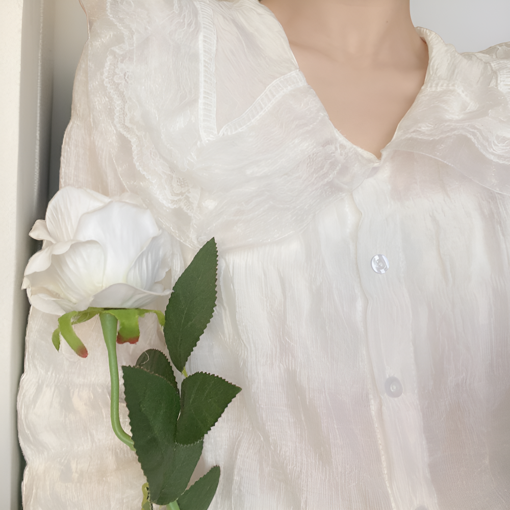 甘いプリーツ長袖レディースシャツ 春秋新作デザイン感