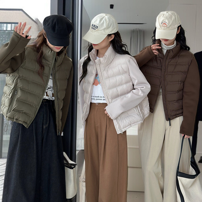 여성 추동 패션 얇은 패딩 코트 하이넥 패딩 상의 갈비 코트
