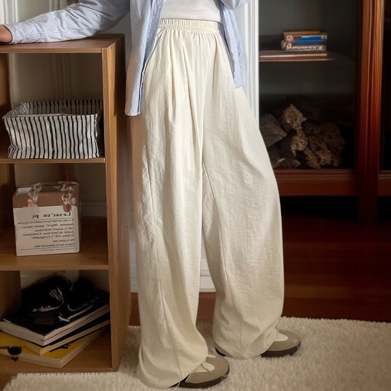 クリームムースヤマモト パンツ レディース 夏 カジュアル 多用途 ドレープ クリーム パンツ テクスチャード レイジー アイスシルク ワイドレッグパンツ