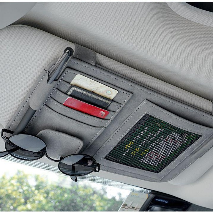 Multifunktionale Sonnenblende Auto Aufbewahrungstasche Leder Karten- und Brillenhalter