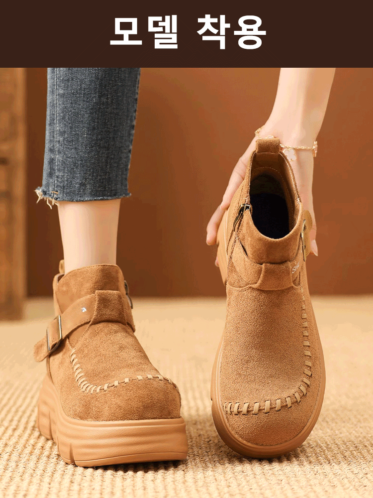 6cm 키높이 통굽 여성 앵클 부츠