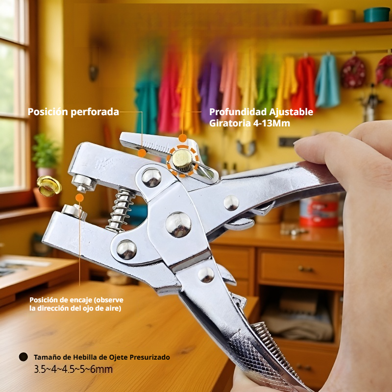 Herramienta de perforación y colocación de ojales integrada