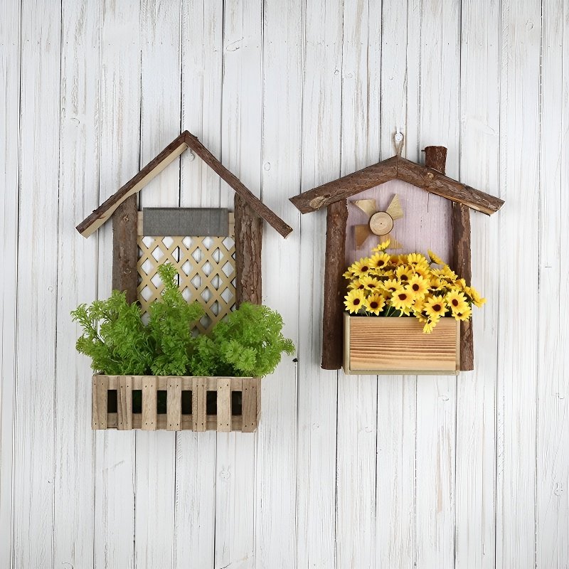 Small Courtyard Decorative Wooden Simulation Green Plant Flower Pot