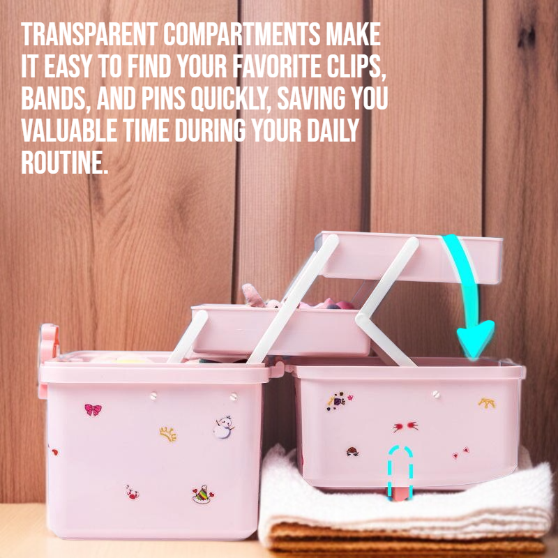 Pink multi-layer hair accessory storage box