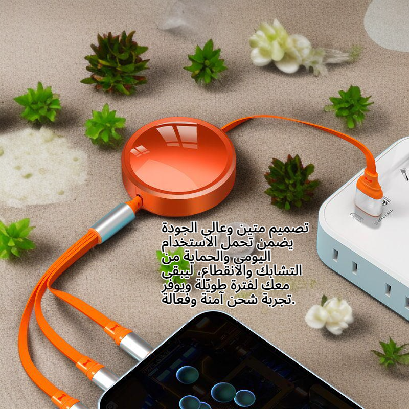 كابل بيانات 3 في 1 متعدد الوظائف لشحن السيارة السريع متوافق مع أجهزة Apple وAndroid