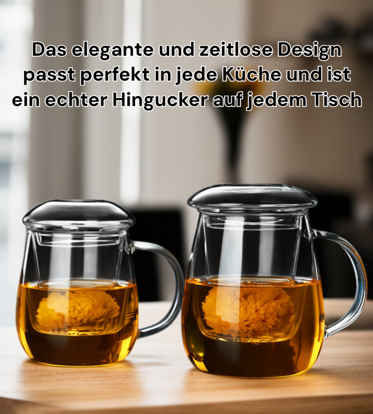 Hochwertiges Borosilikatglas mit Griff für heiße und kalte Getränke