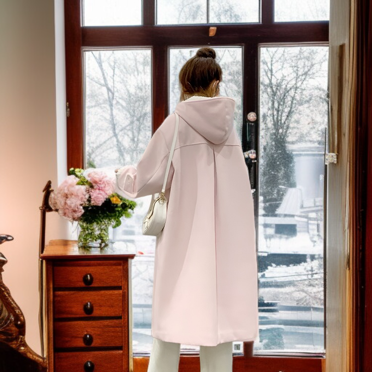 여성 모직 코트 겨울 스웨이드 핑크 롱코트