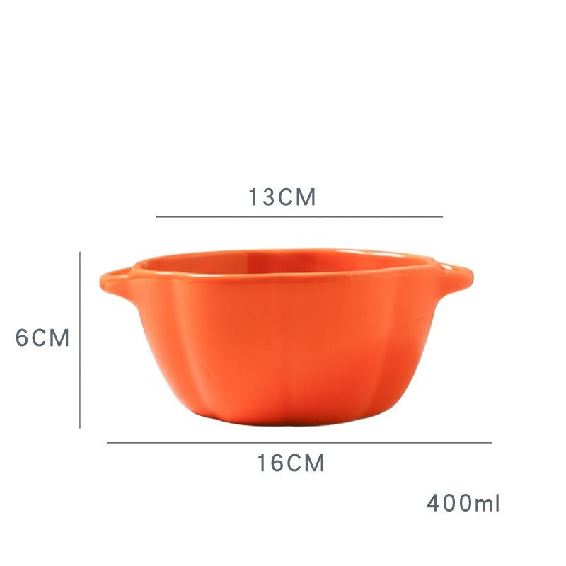 Pumpkin-Shaped Ceramic Double-Handled Bowl