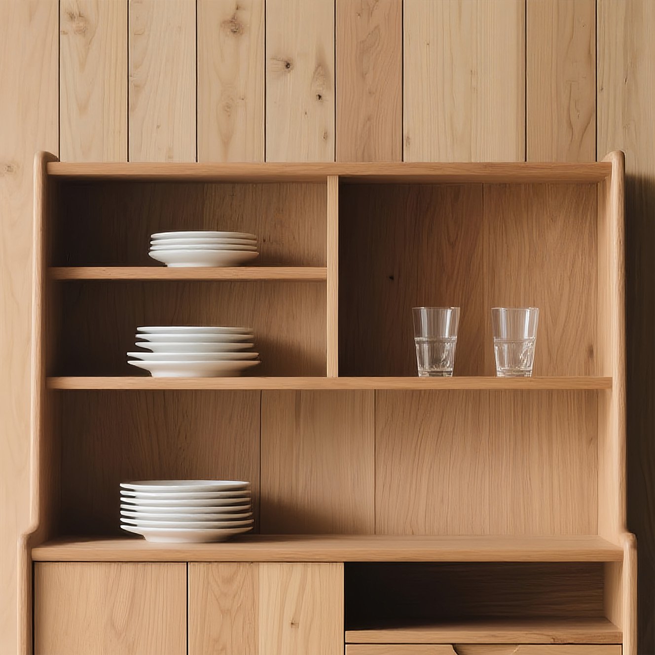 リビングに設置された無垢材キャビネット