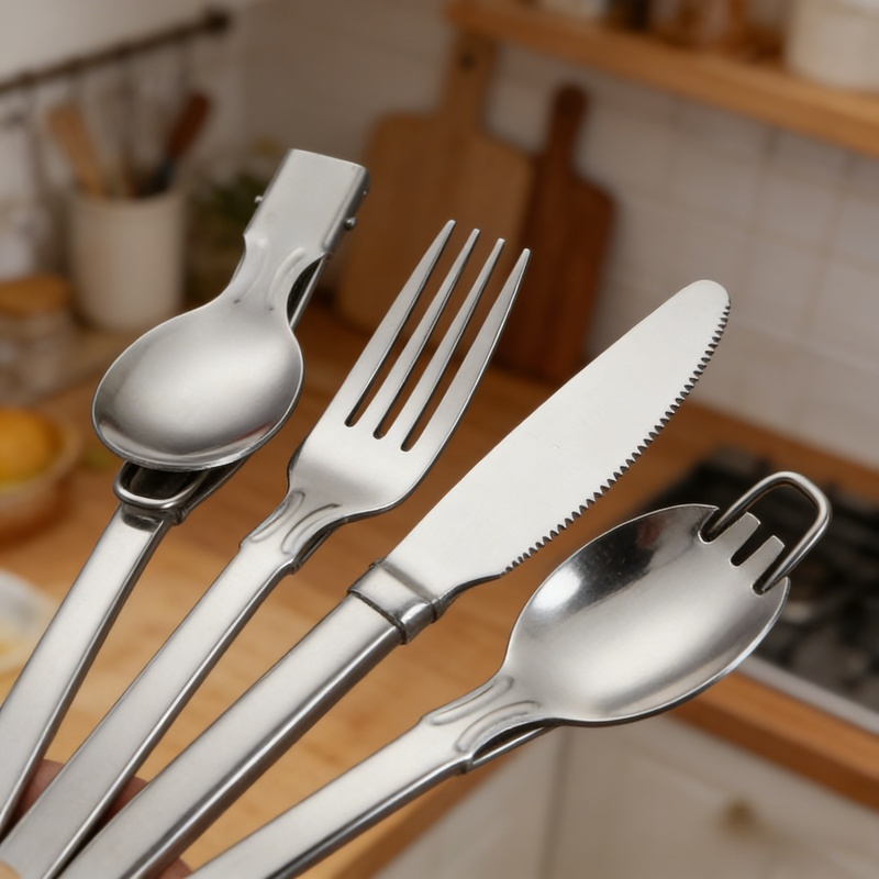 304 rozsdamentes acél összecsukható fűszerszett, hordozható evőeszköz utazáshoz