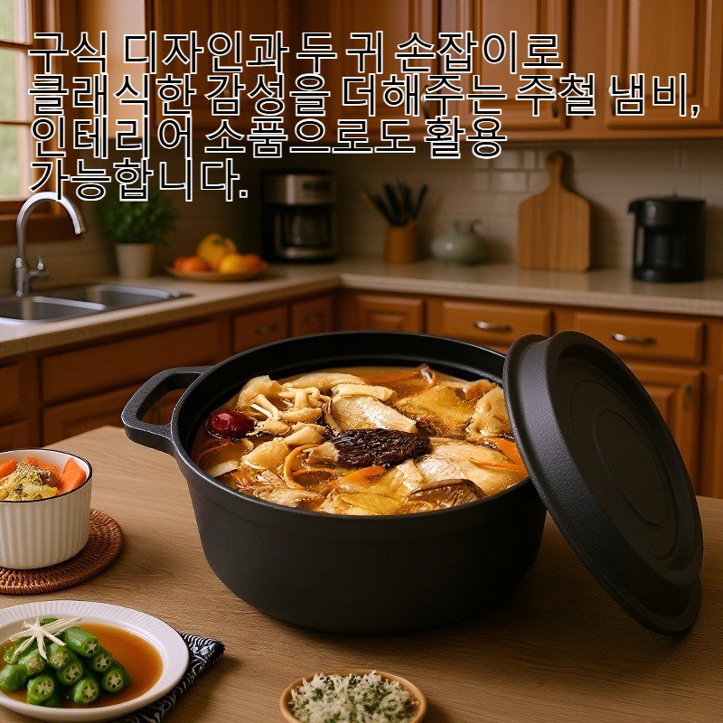 구식 두 귀 주철 무코팅 불끈끈냄비