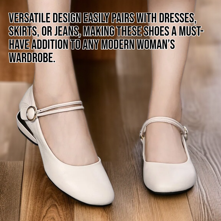 Women's single-strap buckle chunky heel fashion shoes front view