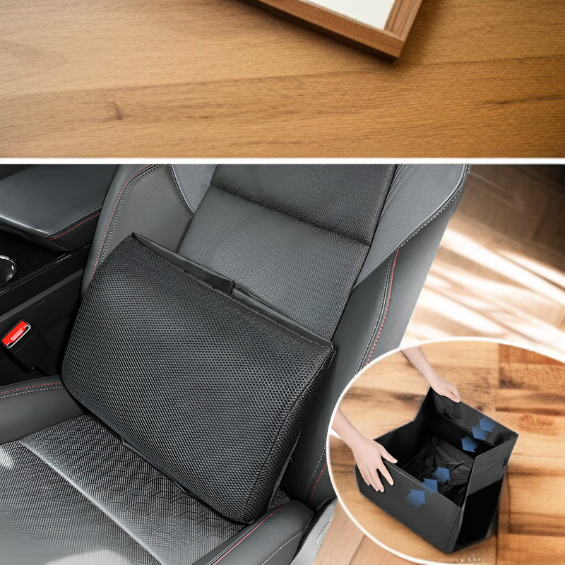 新型車用シート収納ボックス＆腰サポート一体型 折りたたみ式長方形カーオーガナイザー