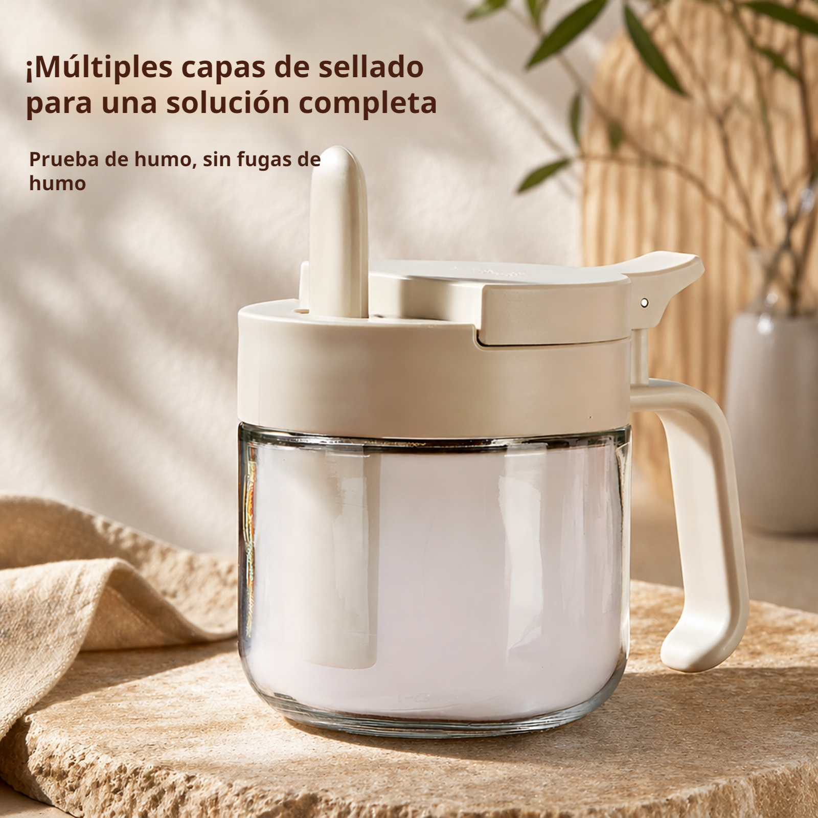 Frasco de condimentos para el hogar con cuchara, diseño separable de vidrio