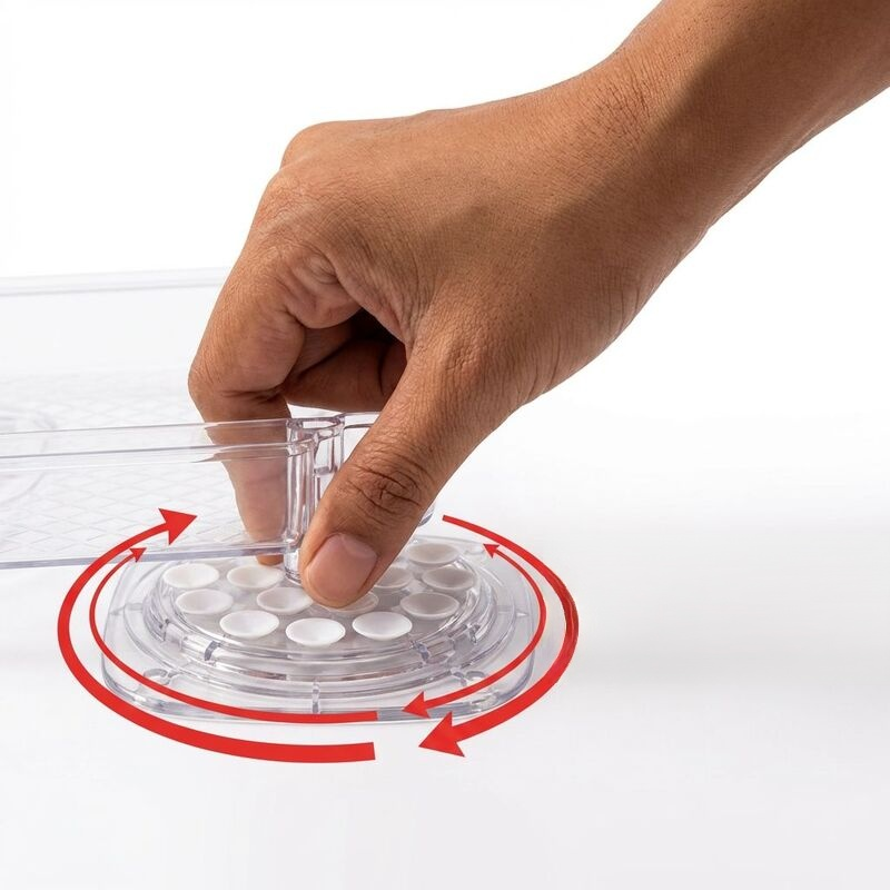 กล่องจัดเก็บหมุนได้ในตู้เย็นครัว แบบใส พร้อมที่ดูดติด