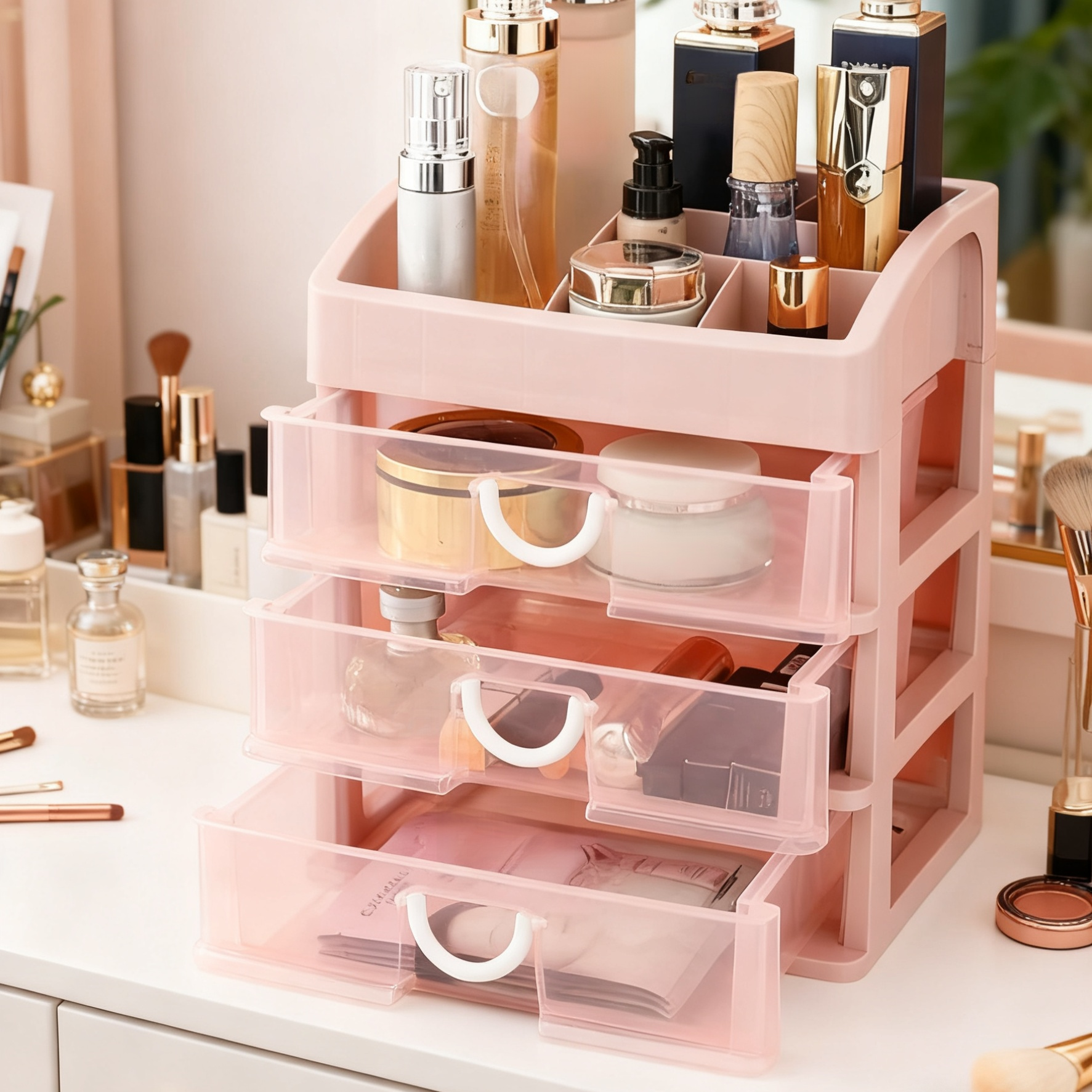  Průhledná malá kosmetická skříňka na stůl s zásuvkami