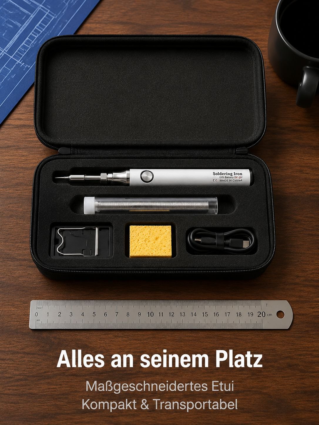 Tragbarer Lötkolben mit Akku und USB-Ladekabel