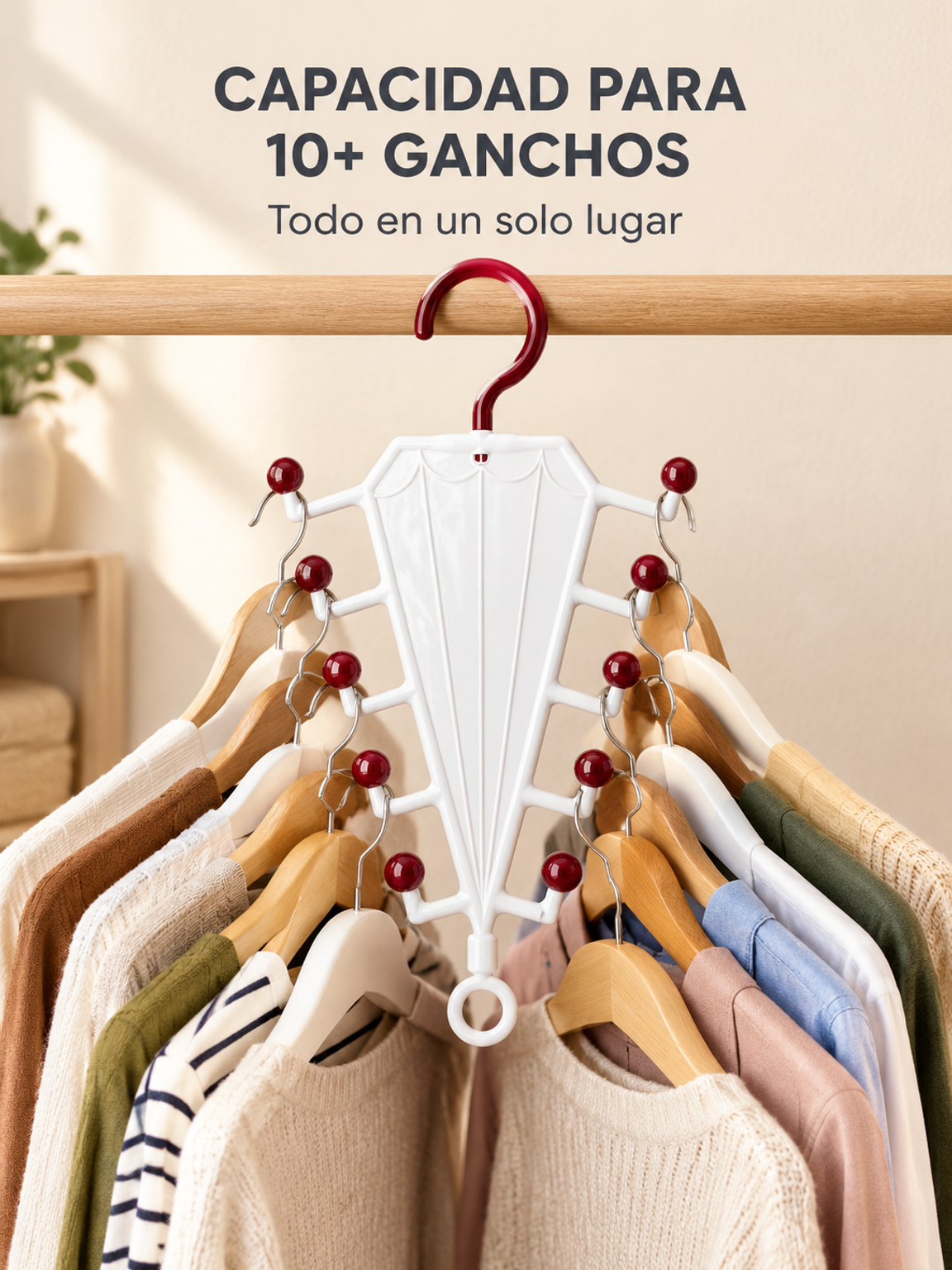 Estante de almacenamiento para perchas de doble lado en forma de V