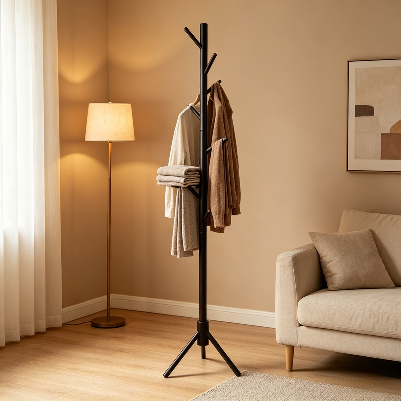 Simple Solid Wood Clothes Rack for Home