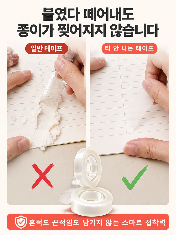 흔적 없이 감쪽같이 복구하는 찢어진 종이 책 문서 붙이는 수정테이프
