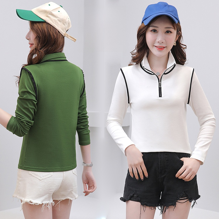 Stand collar half zip double-sided cotton bottoming shirt long sleeves top