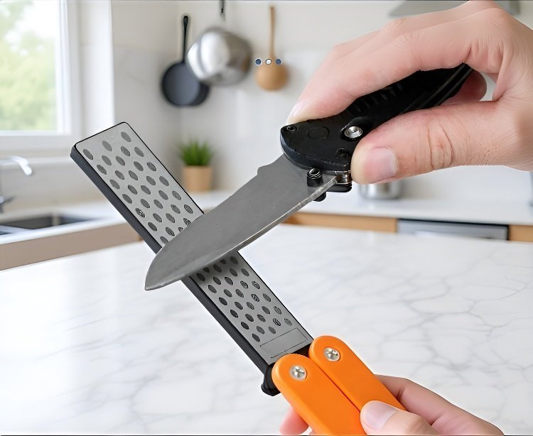 Close-up of diamond sharpening surface