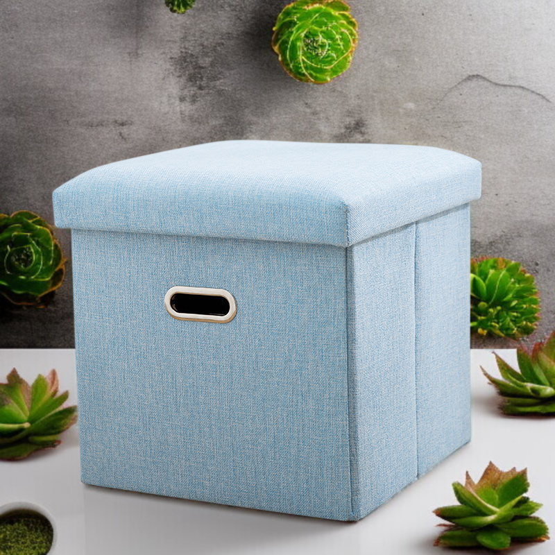 Home Large Capacity Foldable Imitation Linen Storage Stool with Handle