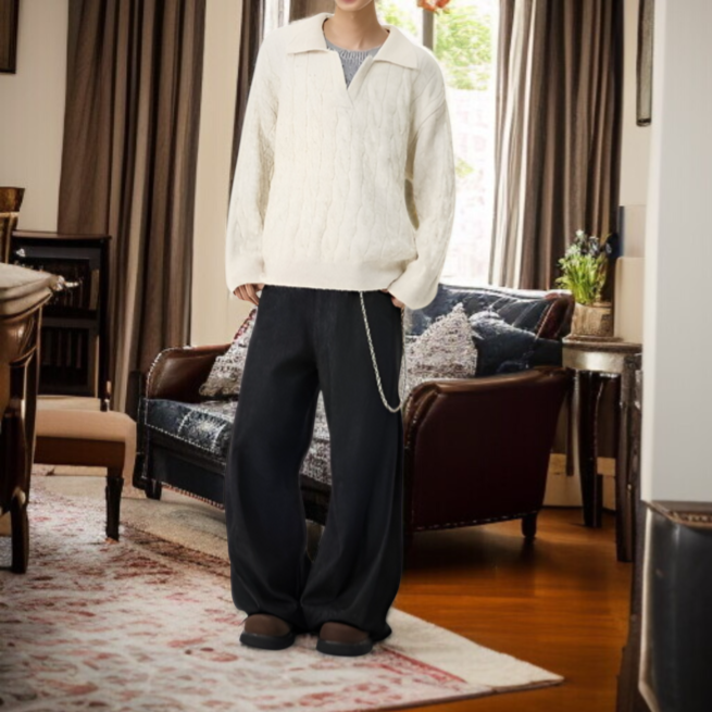 アメリカンスタイルのフェイクツーピース V ネック セーター、オーバーサイズ、厚手のニットウェア、暖かくて着心地が良い、ユニセックス、秋冬用、ゆったりとしたリラックススタイルのウール ベースレイヤー 