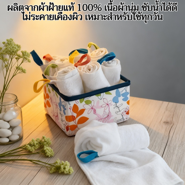 ผ้าขนหนูสี่เหลี่ยมผืนเล็ก ทำจากผ้าฝ้ายแท้ สามารถแขวนได้