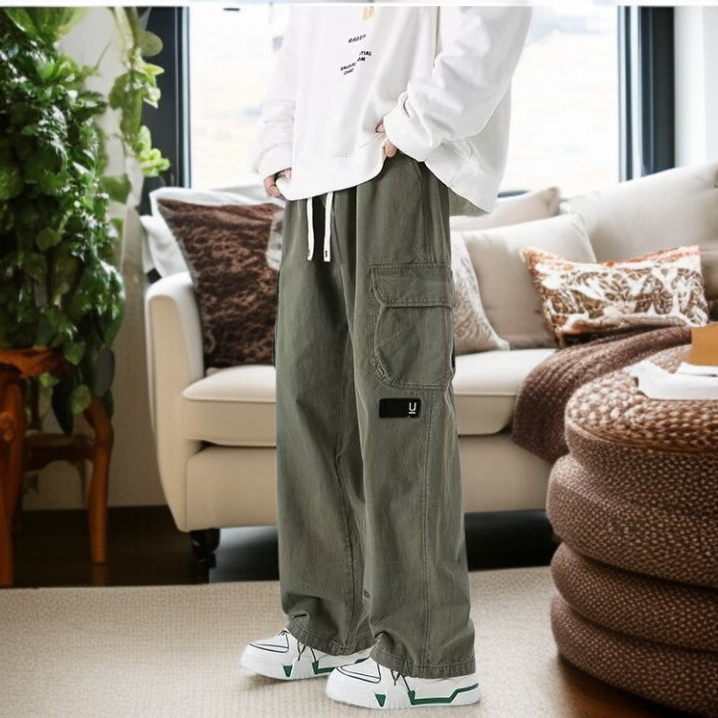 아메리칸 트렌드 와이드 일자 빈티지 워싱 카고 와이드 팬츠 남성복 바지 추동 포켓 신상 캐주얼 팬츠