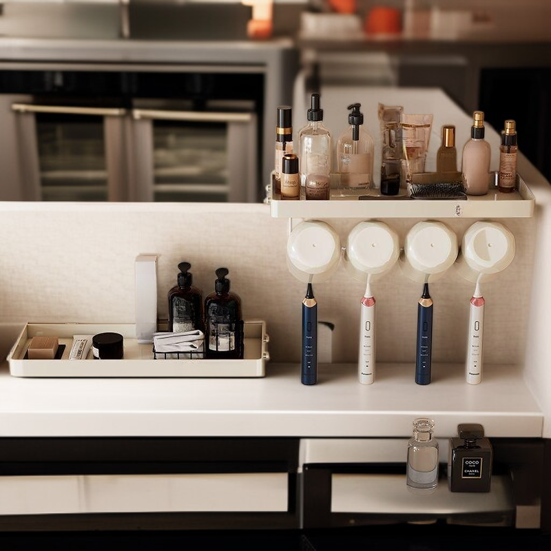 Wiszący na ścianie stojak na szczoteczki i kubki do płukania ust bez wiercenia do łazienki