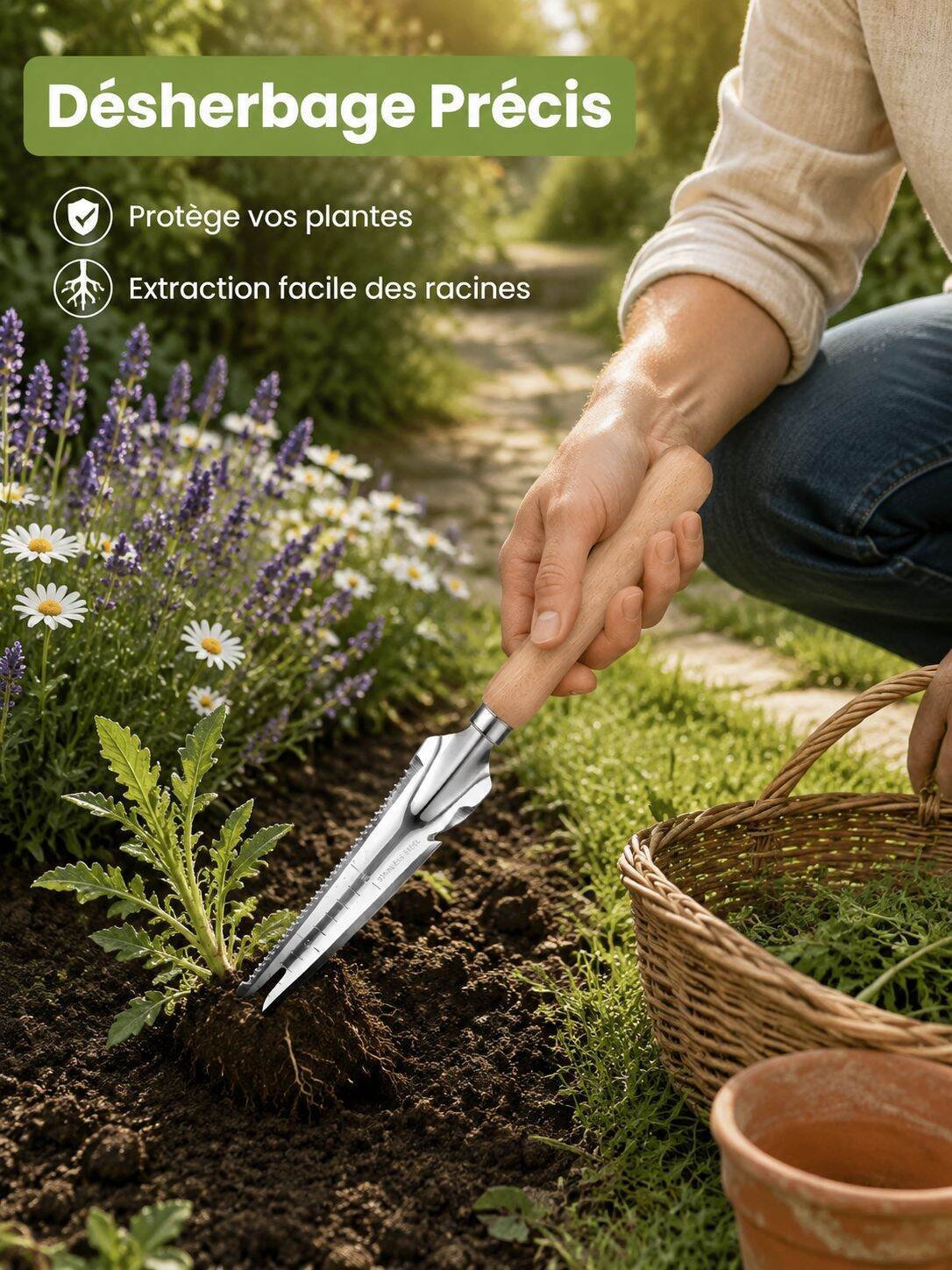 Râteau de jardin manuel, outil de désherbage, outil de récolte de plantes sauvages