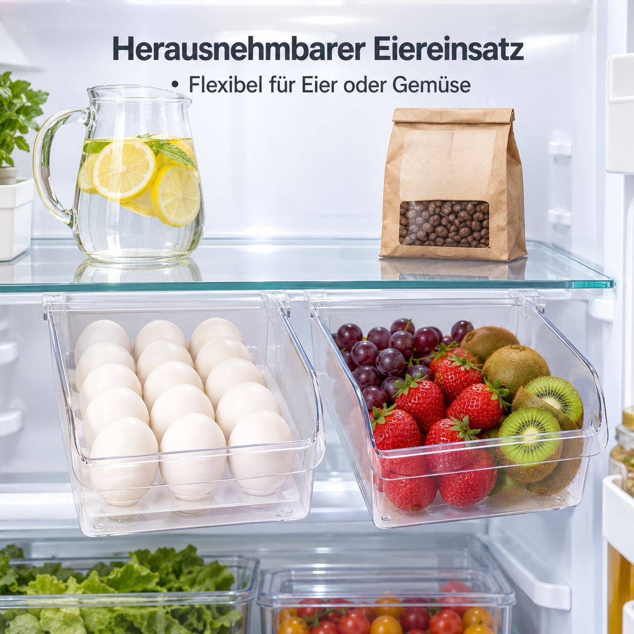 Kühlschrank Organizer Schublade Aufbewahrungsbox für Lebensmittel & Eier