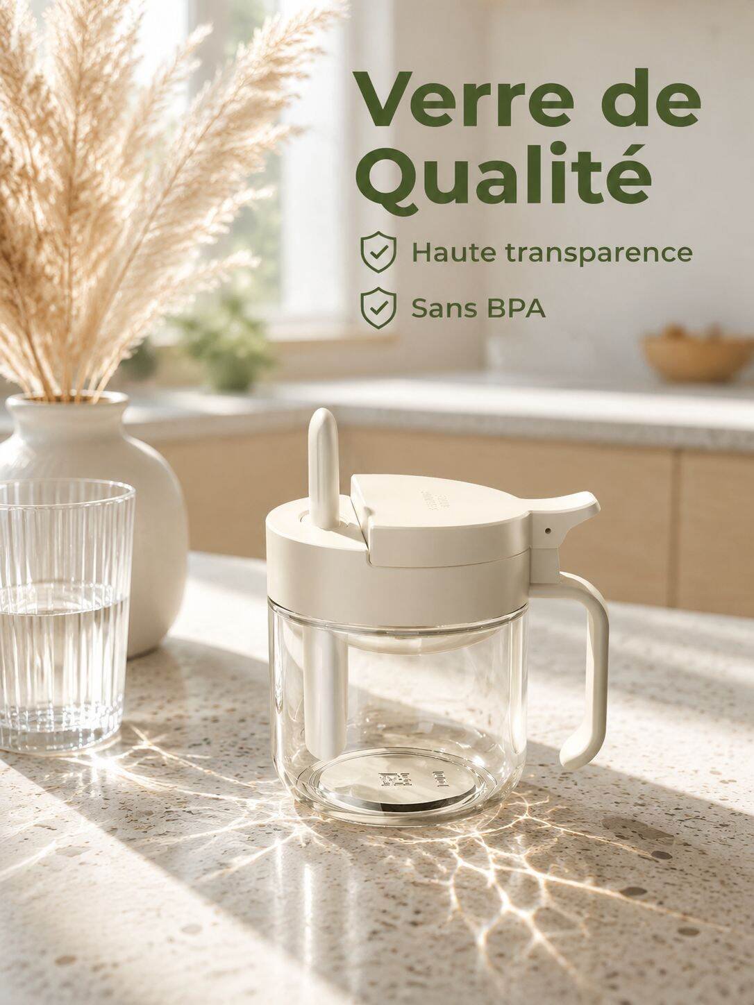 Bocal à condiments en verre compartimenté avec cuillère pour cuisine, boîte hermétique