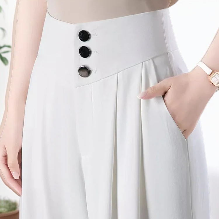 여름 여성 와이드 팬츠 아이스 와이드 팬츠 슬랙스 긴바지 와이드 치마바지 처짐 와이드 팬츠 여 와이드 팬츠 여 쉬폰 아이스 빅사이즈 얇은 여름 바지