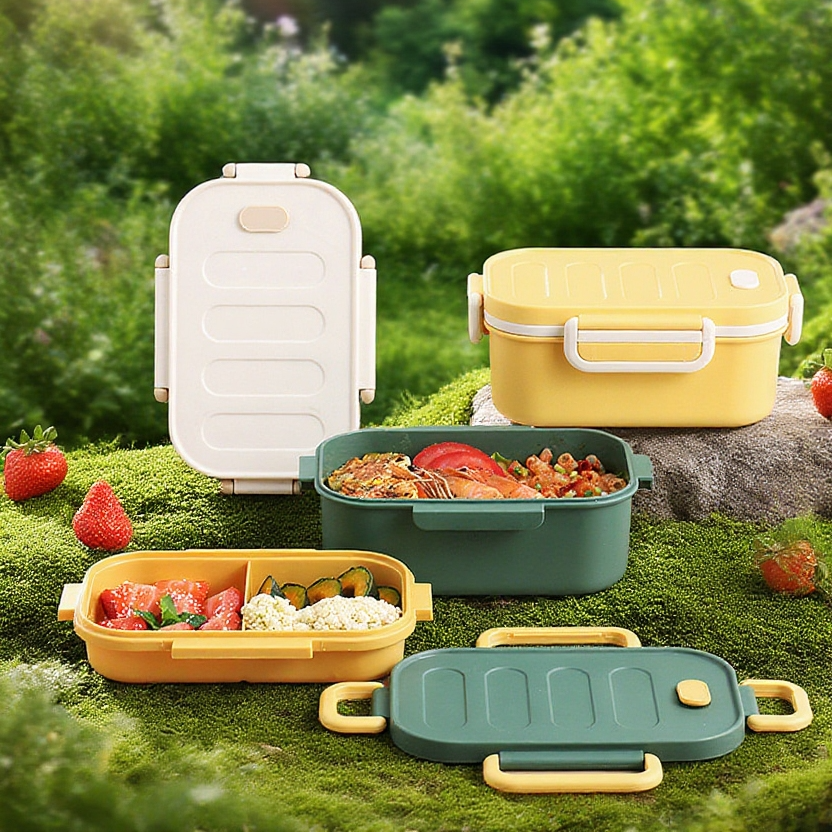 علبة غداء مربعة بطبقتين مختومة تصميم أنيق