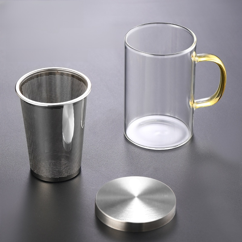 Glass Stainless Steel Filter Tea Cup