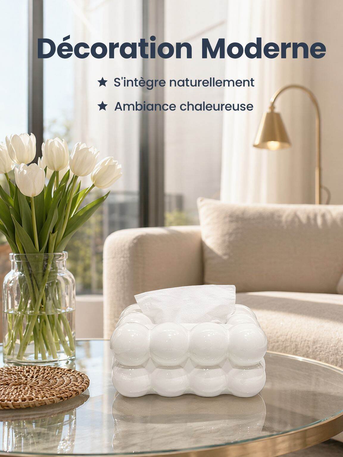 Boîte de rangement à mouchoirs style crème