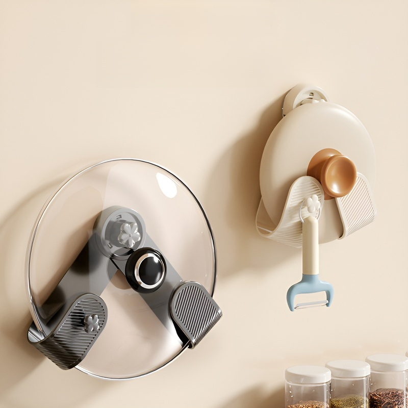 Non perforated suction cup wall mounted pot lid rack