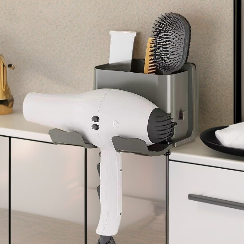 No-Drill Hair Dryer Holder Wall Mounted Bathroom Rack