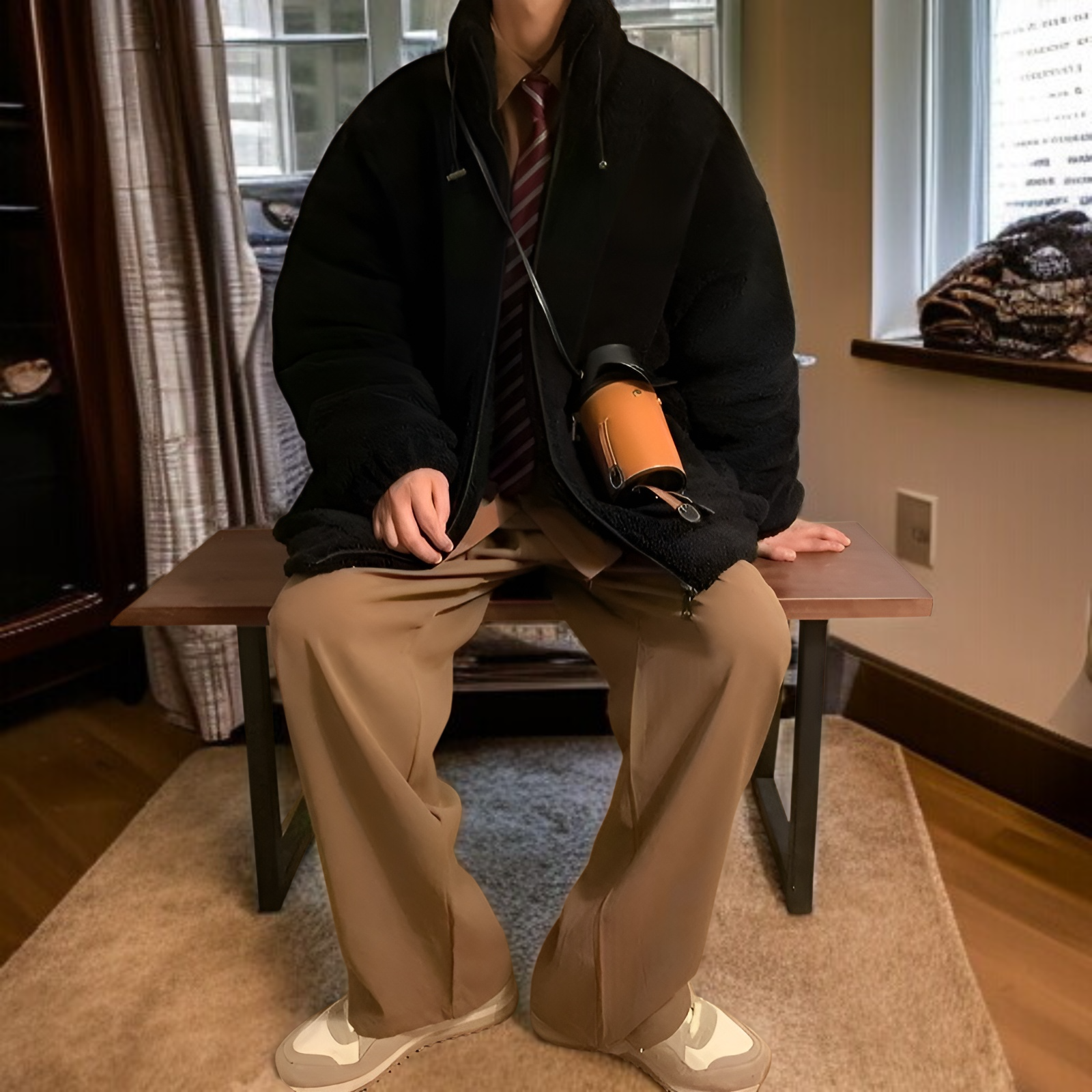 トレンド感溢れる日系立ち襟シープボアコート メンズルーズフィット新作